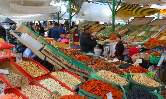 Dried fruits and nuts on a market stall